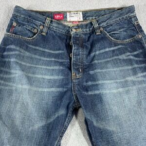 Holton MFG Jeans Mens 34x30 Straight Dark Wash Button‎ Fly Whiskered